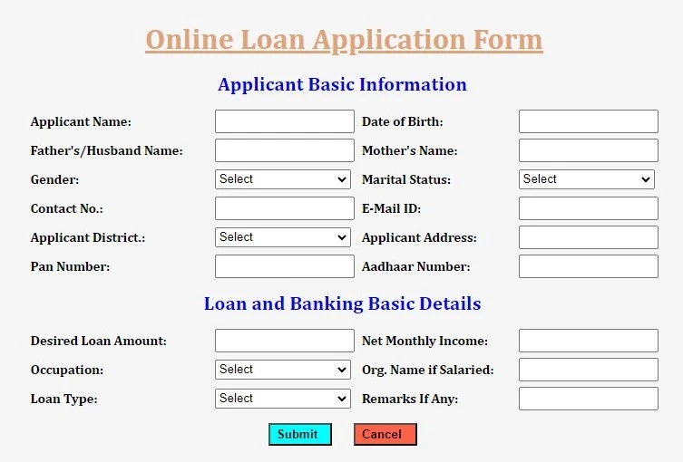 UTTAR BIHAR GRAMIN BANK Loan Application form